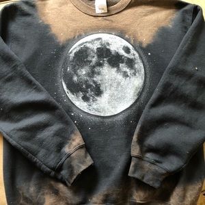 Unique moon sweatshirt/ bleach dye